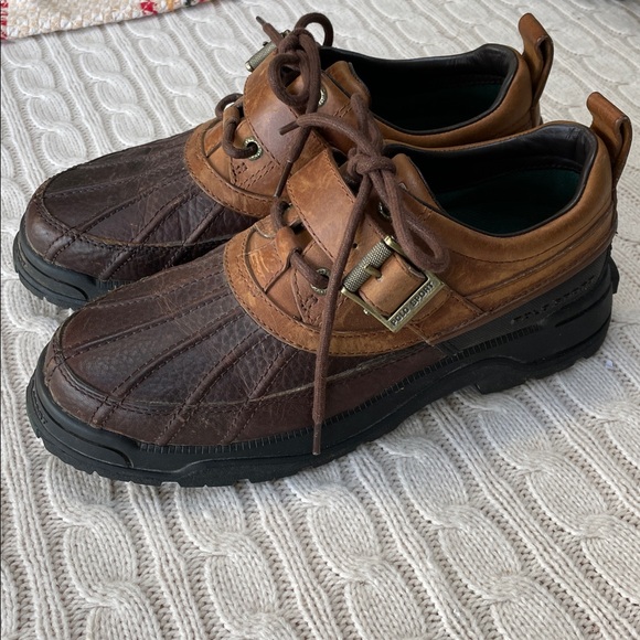Ralph Lauren Polo Sport Dover III Duck Ankle Boots Two-Tone Brown Leather 7B - Picture 1 of 13